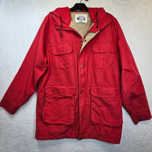 Vintage Y2K Woolrich USA Hooded Jacket Mens Medium Wool Coat Hunting Field 90s - Picture 1 of 16